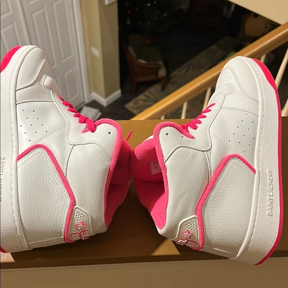 Saint Laurent SL 80 hightop Men’s White and Pink Sneakers - Picture 16 of 17